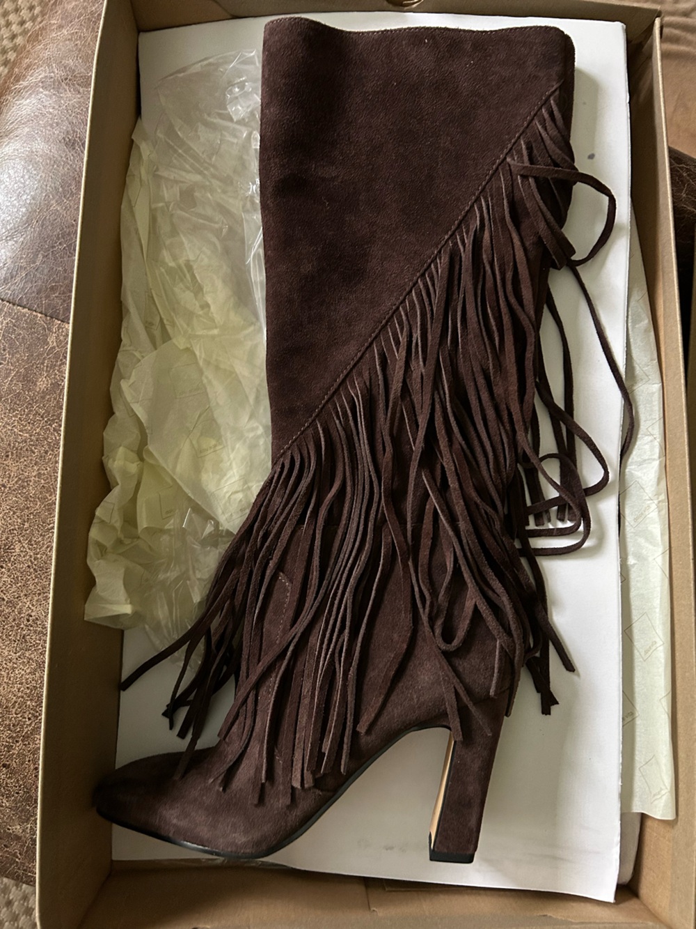 Anthropologie Dolce Vita Giano Suede Fringe Boots Knee High Block Heel Western - Picture 4 of 11